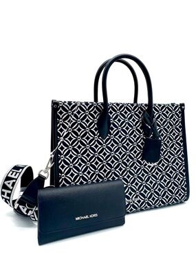 Michael Kors Medium Mirella Tote Bag & Large Trifold Wallet - Black /Silver